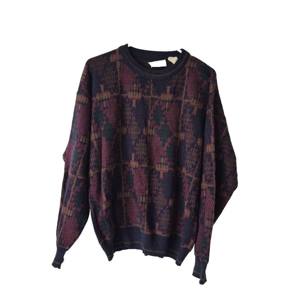 VTG Ottimo Sweater Mens L Multi Wool Blend Geometric Knit Pullover Made in Italy